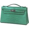 Hermes Kelly Pochette Clutch Vert Jade Lisse Crocodile Alligator PHW