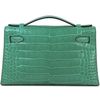 Hermes Kelly Pochette Clutch Vert Jade Lisse Crocodile Alligator PHW