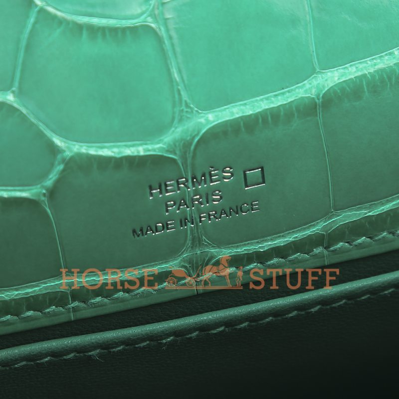 Hermes Kelly Pochette Clutch Vert Jade Lisse Crocodile Alligator PHW