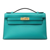 Kelly Pochette in Anis Green Doblis Suede with Silver hardware