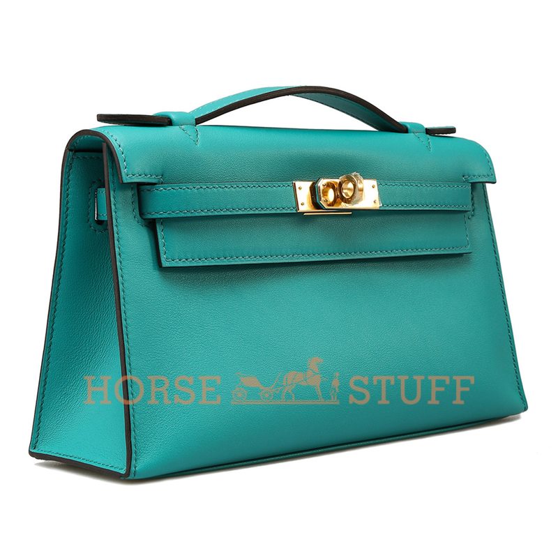 Hermès Kelly Pochette Clutch Blue Paon Swift GHW