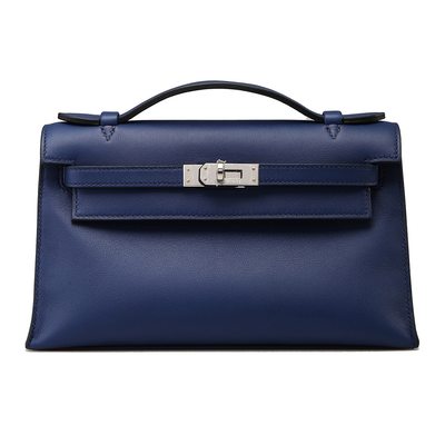 Hermès Kelly Pochette Clutch Blue Sapphire Swift PHW