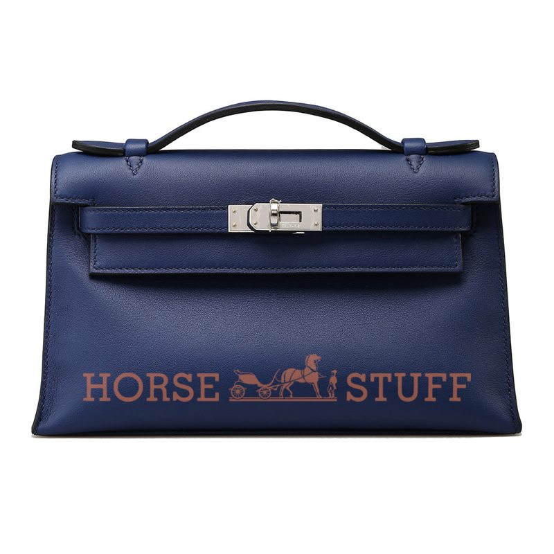 Hermès Kelly Pochette Clutch Blue Sapphire Swift PHW