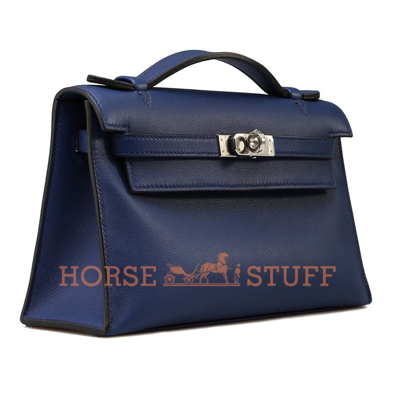 Hermès Kelly Pochette Clutch Blue Sapphire Swift PHW