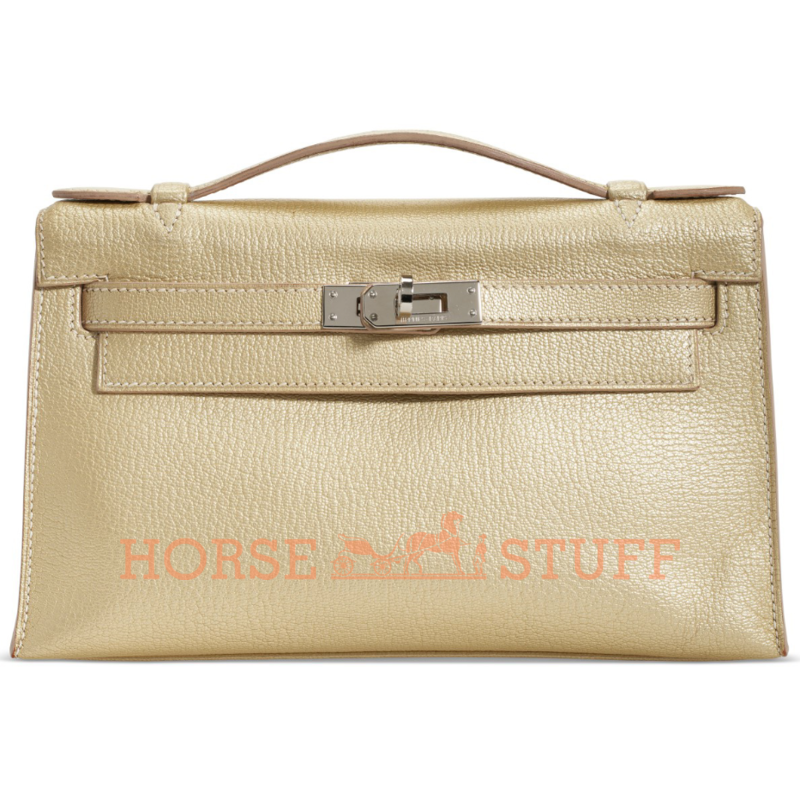 Hermès Kelly Pochette Exceptional Super Rare Metallic Gold Chèvre Mysore PHW