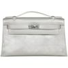 Hermès Kelly Pochette Exceptional Super Rare Metallic Silver Chèvre Mysore PHW