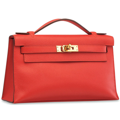 Hermès Kelly Pochette Clutch Rouge Pivoine Epsom GHW