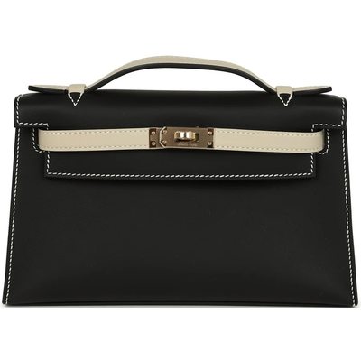 Hermès Kelly Pochette Clutch Special Order HSS Black / Beton Swift Permabrass
