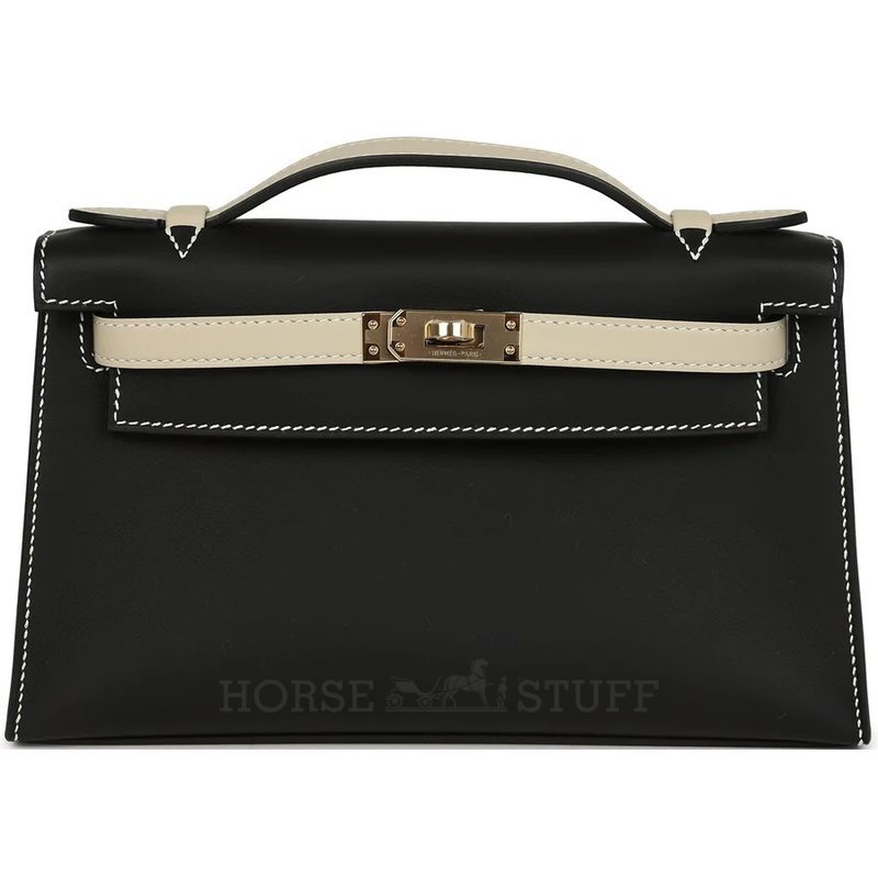 Hermès Kelly Pochette Clutch Special Order HSS Black / Beton Swift Permabrass