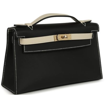 Hermès Kelly Pochette Clutch Special Order HSS Black / Beton Swift Permabrass