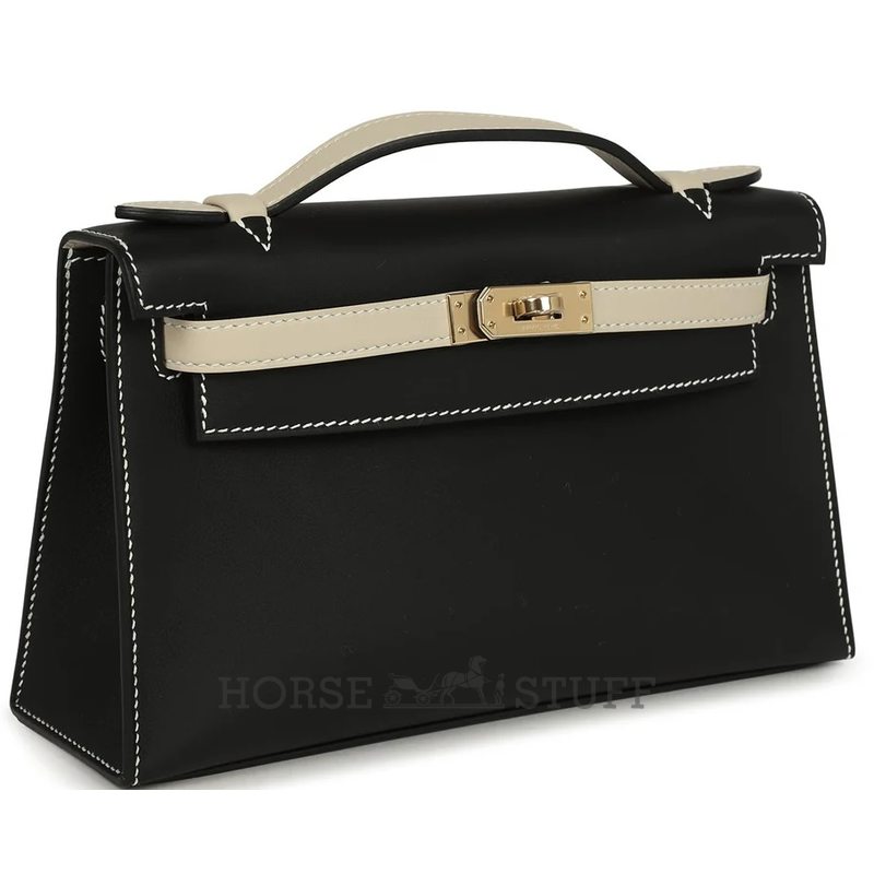 Hermès Kelly Pochette Clutch Special Order HSS Black / Beton Swift Permabrass