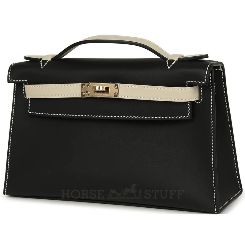Hermès Kelly Pochette Clutch Special Order HSS Black / Beton Swift Permabrass