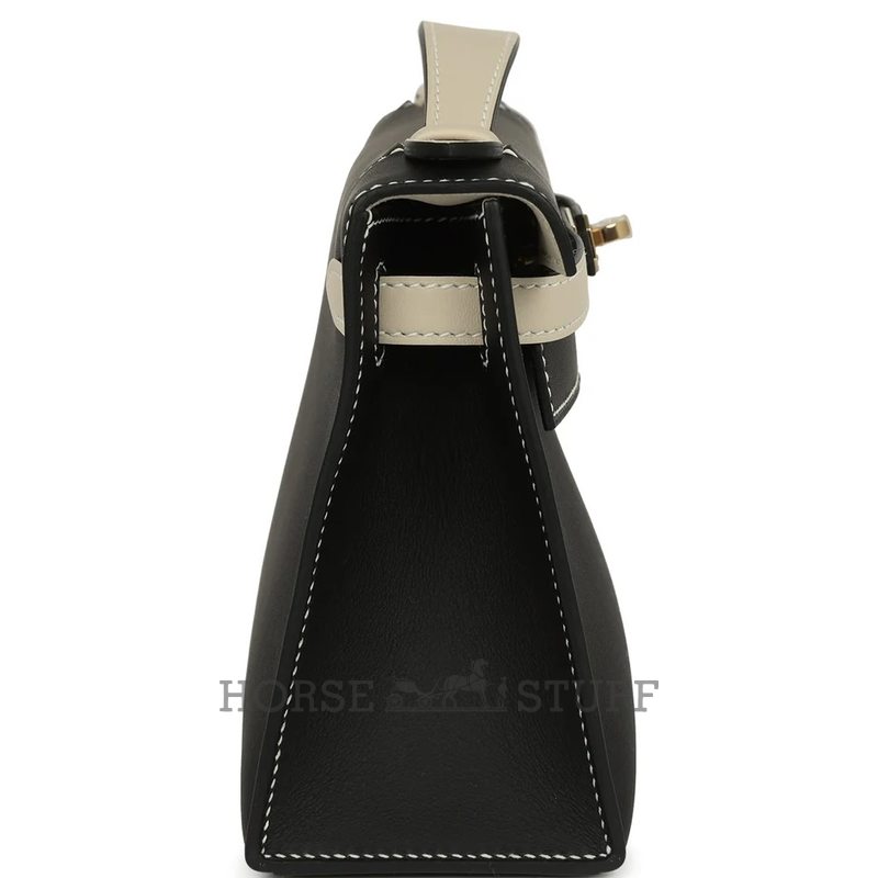Hermès Kelly Pochette Clutch Special Order HSS Black / Beton Swift Permabrass