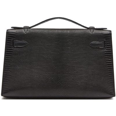 Hermès Kelly Pochette Clutch Black Shiny Niloticus Lizard PHW
