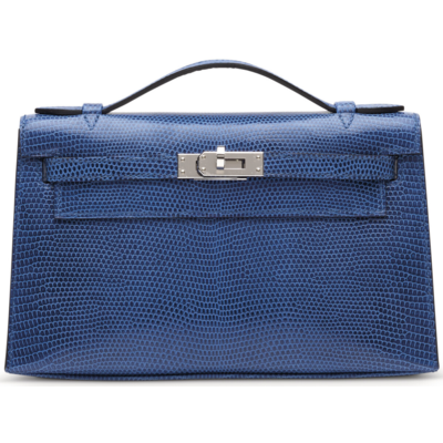 Hermès Kelly Pochette Clutch Blue Sapphire Shiny Niloticus Lizard PHW