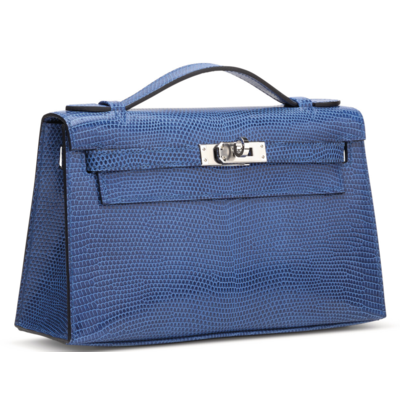 Hermès Kelly Pochette Clutch Blue Sapphire Shiny Niloticus Lizard PHW