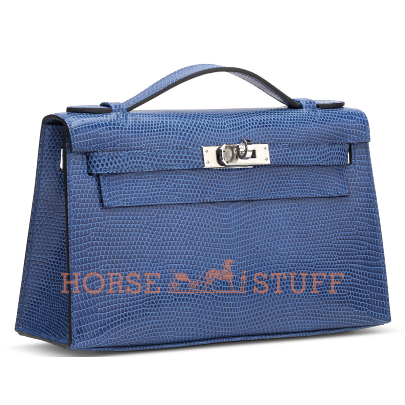 Hermès Kelly Pochette Clutch Blue Sapphire Shiny Niloticus Lizard PHW