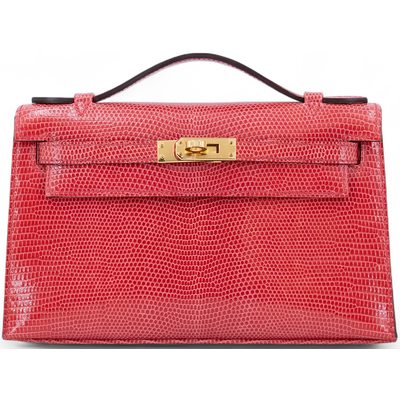 Hermès Kelly Pochette Clutch Bougainvillea Shiny Niloticus Lizard GHW