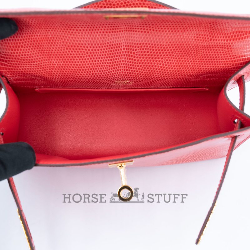 Hermès Kelly Pochette Clutch Bougainvillea Shiny Niloticus Lizard GHW