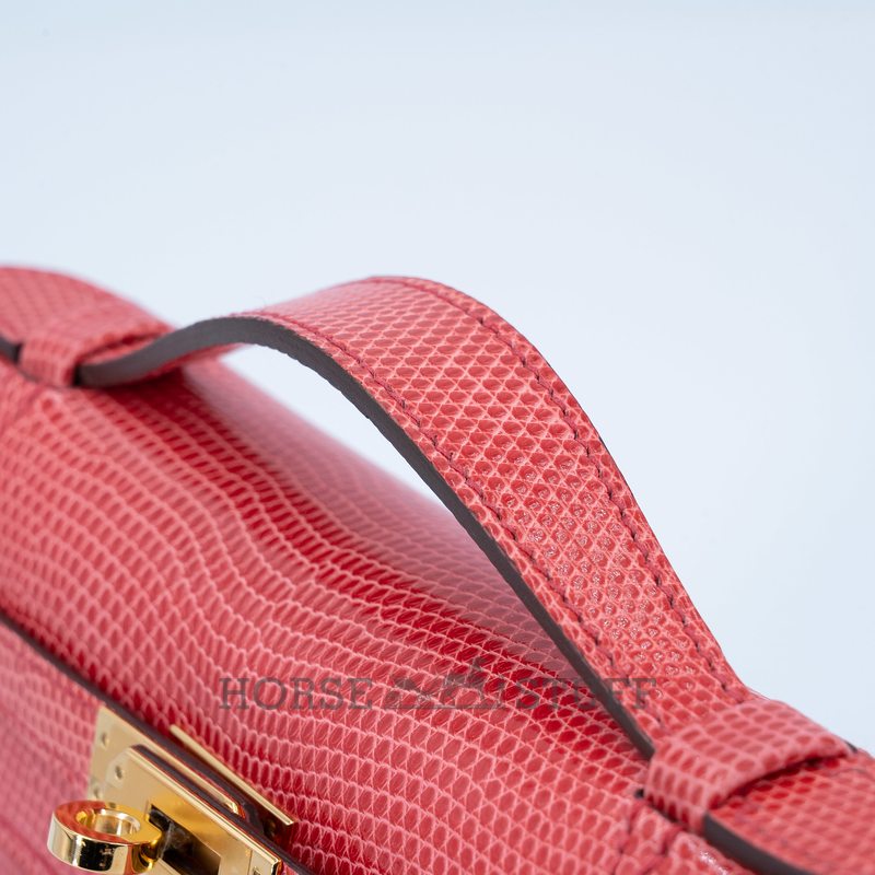 Hermès Kelly Pochette Clutch Bougainvillea Shiny Niloticus Lizard GHW