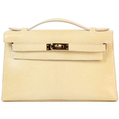 Hermès Kelly Pochette Clutch Beige Shiny Niloticus Lizard GHW