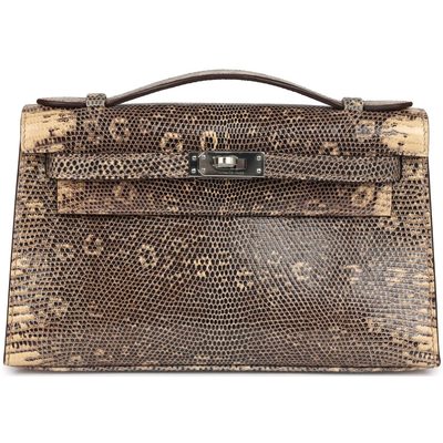Hermès Kelly Pochette Clutch Ombre ( Desert ) Shiny Salvator Varanus Lizard PHW