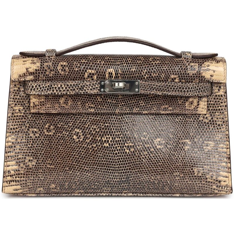 Hermès Kelly Pochette Clutch Ombre ( Desert ) Shiny Salvator Varanus Lizard PHW