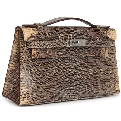 Hermès Kelly Pochette Clutch Ombre ( Desert ) Shiny Salvator Varanus Lizard PHW