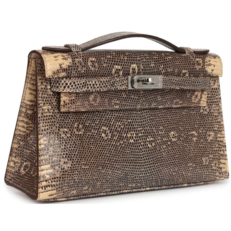 Hermès Kelly Pochette Clutch Ombre ( Desert ) Shiny Salvator Varanus Lizard PHW