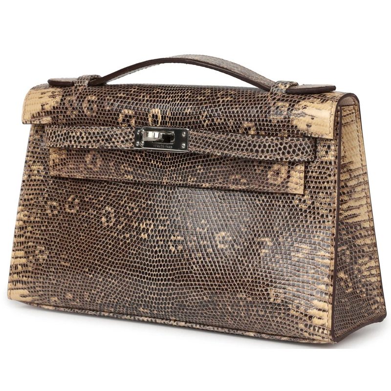 Hermès Kelly Pochette Clutch Ombre ( Desert ) Shiny Salvator Varanus Lizard PHW