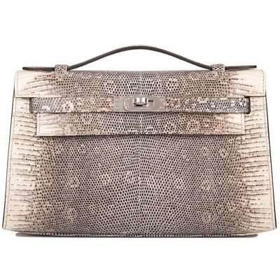 Hermès Kelly Pochette Clutch Ombre ( White ) Shiny Salvator Varanus Lizard PHW 