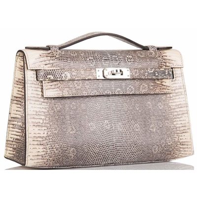 Hermès Kelly Pochette Clutch Ombre ( White ) Shiny Salvator Varanus Lizard PHW 