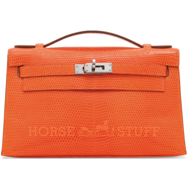 Hermès Kelly Pochette Clutch Tangerine Shiny Niloticus Lizard PHW