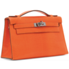 Hermès Kelly Pochette Clutch Tangerine Shiny Niloticus Lizard PHW