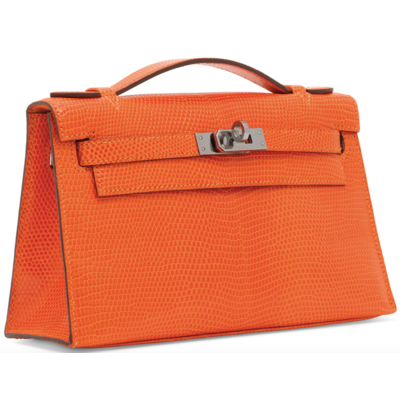 Hermès Kelly Pochette Clutch Tangerine Shiny Niloticus Lizard PHW