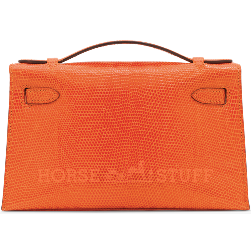 Hermès Kelly Pochette Clutch Tangerine Shiny Niloticus Lizard PHW