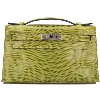 Hermès Kelly Pochette Clutch Vert Anis Shiny Niloticus Lizard PHW