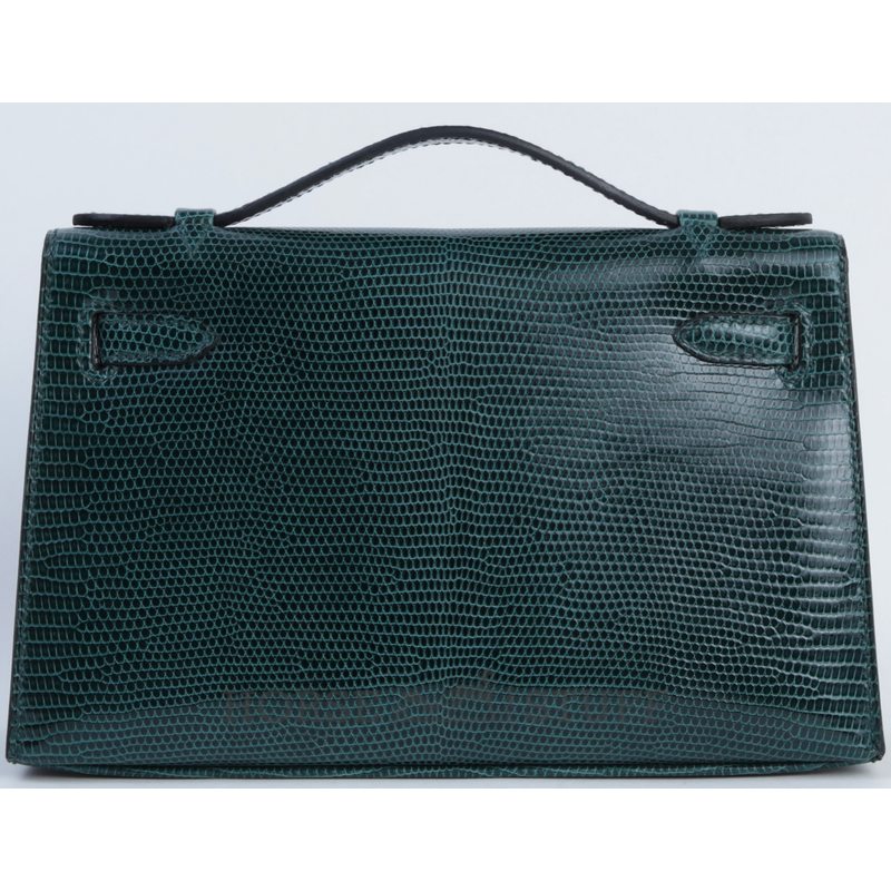 Hermès Kelly Pochette Clutch Vert Cypress Shiny Niloticus Lizard GHW