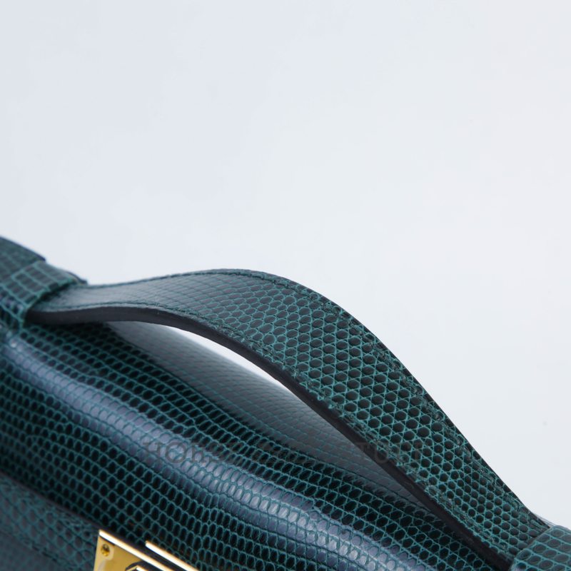 Hermès Kelly Pochette Clutch Vert Cypress Shiny Niloticus Lizard GHW