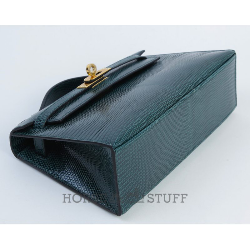 Hermès Kelly Pochette Clutch Vert Cypress Shiny Niloticus Lizard GHW