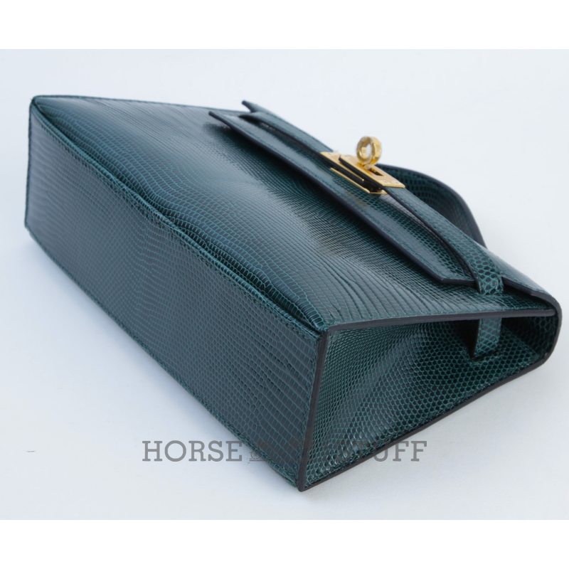 Hermès Kelly Pochette Clutch Vert Cypress Shiny Niloticus Lizard GHW
