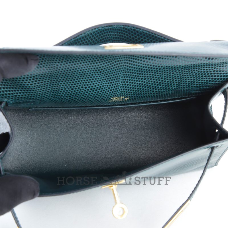 Hermès Kelly Pochette Clutch Vert Cypress Shiny Niloticus Lizard GHW