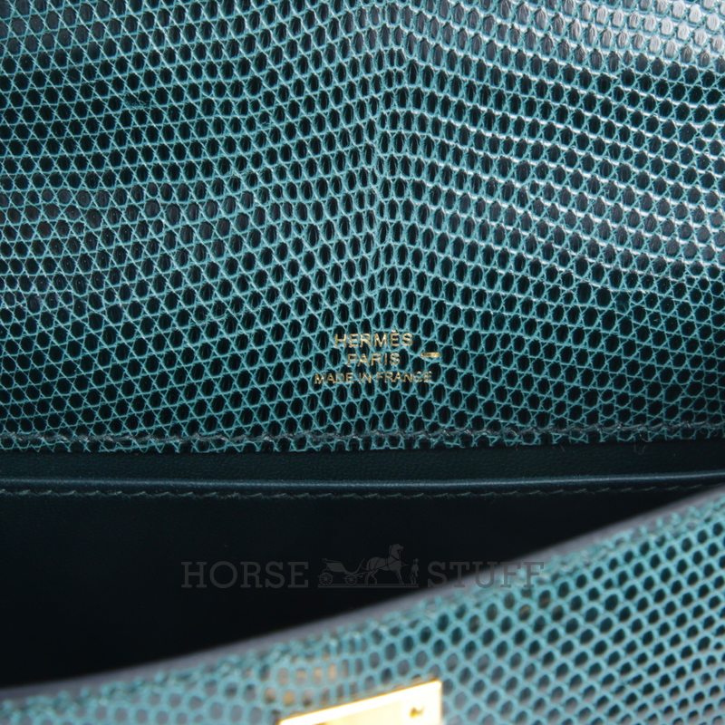 Hermès Kelly Pochette Clutch Vert Cypress Shiny Niloticus Lizard GHW