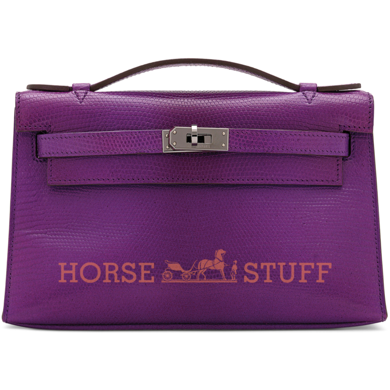 Hermès Kelly Pochette Clutch Violet Shiny Niloticus Lizard PHW