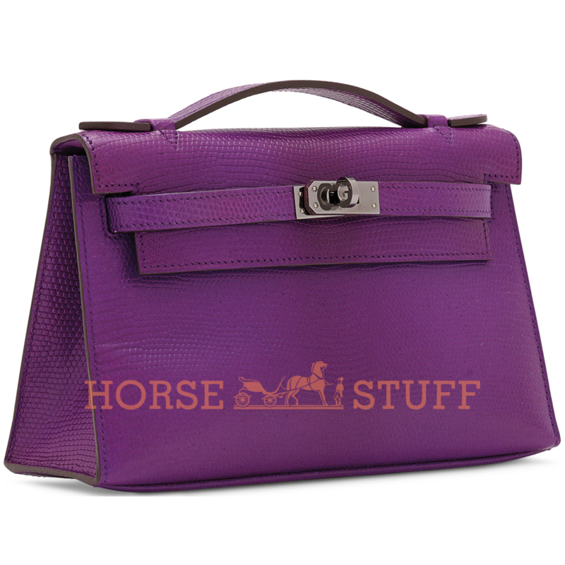 Hermès Kelly Pochette Clutch Violet Shiny Niloticus Lizard PHW