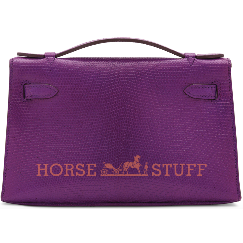 Hermès Kelly Pochette Clutch Violet Shiny Niloticus Lizard PHW