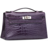 Hermès Kelly Pochette Clutch Amethyst Lisse Crocodile Niloticus PHW