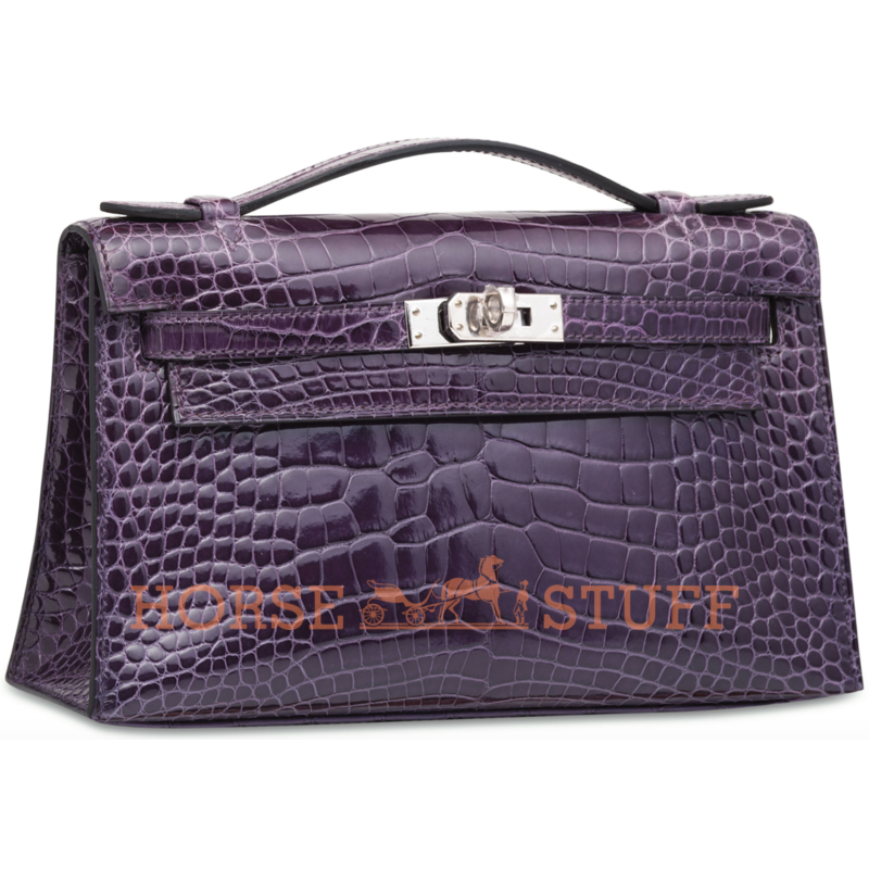 Hermès Kelly Pochette Clutch Amethyst Lisse Crocodile Niloticus PHW