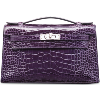 Hermès Kelly Pochette Clutch Amethyst Lisse Crocodile Niloticus PHW