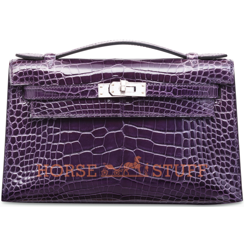 Hermès Kelly Pochette Clutch Amethyst Lisse Crocodile Niloticus PHW